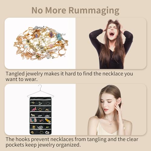 Bloss Hanging Jewelry Organizer, Black Earring Travel Storage Holder with 36 Zippered Pockets for Suitcase, Closet, Foldable Roll Case - color: Black - zipper
