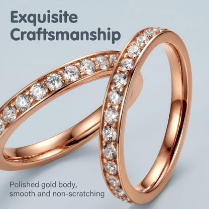 2-Pack 14K Gold Plated Stackable Rings for Oura Ring Gen 4 & Gen 3, Cubic Zirconia Simulated Diamond Stack Rings for Women - color: Rose Gold