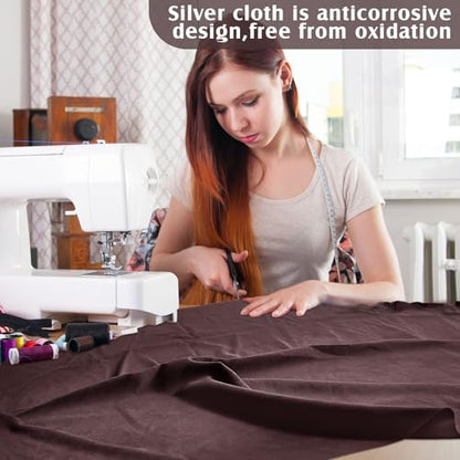 Jecery 1.1 Yard Anti Tarnish Silver Cloth by the Yard, Luxury Jewelry Silver Polishing Storage Protect Cloths for Silverware Flatware Silversmith Polishing (Brown) - color: Brown
