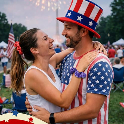80 Pcs 4th of July Patriotic Satin Hair Scrunchies Red White Blue Paisley Silk Hair Ties Elastic Bands Ropes USA Ponytail Holders Ties for Women 250th Independence Day Party Supplies - style: Paisley