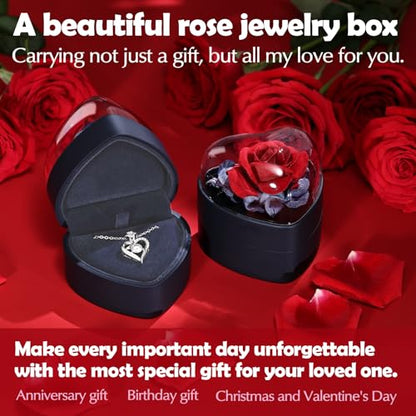 Rose Heart Pendant Necklace Gifts for Wife, Engraved 'I love you' Gift for Wife Girlfriend, Anniversary Birthday Eternity Jewelry Present for Women, Moissanite Necklace Gift for Her - style: Round