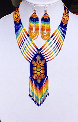 Handmade Beaded Indian Necklace,Inspired by Native American Style Long Necklace Earrings Set,One of a Kind beaded Necklace for Women,Perfect for Occasions, Gifts - color: Multicolor Turtle