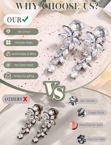Florideco Silver Plated Clip On Earrings Wedding Dangle Earrings for Women - color: S-Short Danlge
