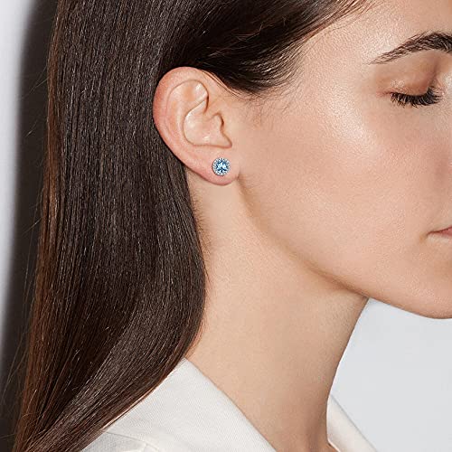Bestyle Sparkling 925 Sterling Silver Birthstone Stud Earrings for Women, Heart/Round/Teardrop/Square Solitaire Diamond Studs Earrings, Great Birthday/Christmas Gifts - style: 03. Blue Aquamarine-Mar.-round