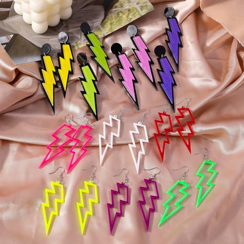 ONLYJUMP Acrylic Exaggerated Lightning Earrings Statement Punk Retro Geometric Delicate Neon Personalized Earrings Accessory Jewelry for Women - color: 4 Pair lightning