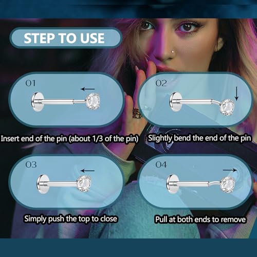 20g 16g Tragus Piercing Jewelry Helix Earrings Threadless Flat Back Earrings for Women Forward Helix Cartilage Earring Tragus Jewelry Medusa Labret Lip Piercing Jewelry Lip Studs 16 Gauge 8mm - color: B8 - threadless 16g 6+8mm - silver