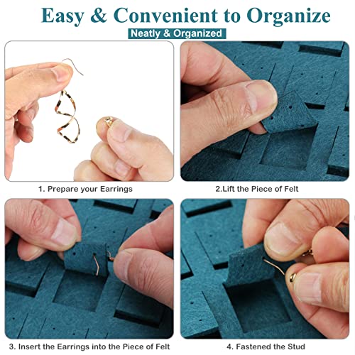 Resovo Hanging Earrings Organizer, Wall Earring Holder with 20 Hooks, Holds Up To 300 Pairs, Compact Design, Soft Material-Dark Green - color: Dark Green, size: 22.5*13.6 inches