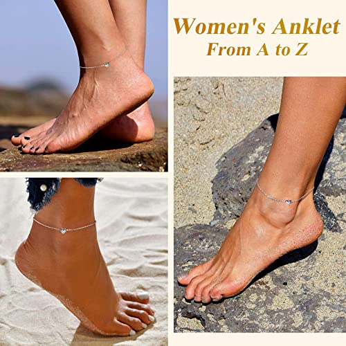 Suplight 925 Sterling Silver Initial Heart Anklets for Women Dainty Ankle Bracelets Letter Anklet Adjustable Plus Size Foot Chain Summer Beach Boho Jewelry - color: O
