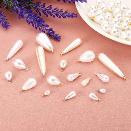 PATIKIL Pearl Charm, 30Pcs Pearl Beads Teardrop Faux Pearl Pendant with Loop for Jewelry Making Bracelets Earrings Necklace - color: Gold, size: 26x13mm