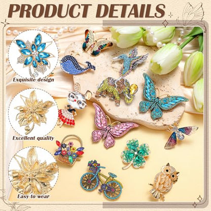 Sasylvia 16 Pcs Women Brooch Set Rhinestone Vintage Animal Insect Plant Pins Brooches Bulk for Christmas Women Girls Gifts - style: Beautiful