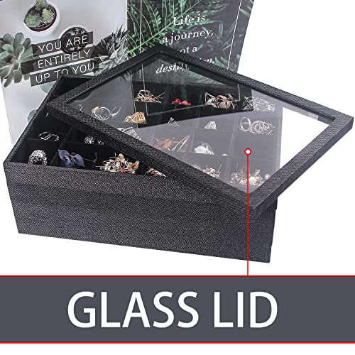 Julysky 4 Pcs/set Stackable Jewelry Organizer Trays with Glass Lid,100 Slots Ring Holder,Bracelet Displays Stand for Selling Necklace Earring Rack - size: 100slot+12grid+24grid