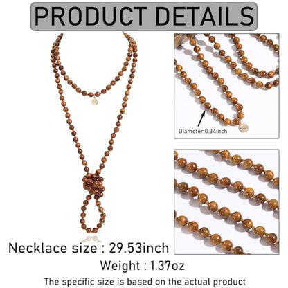 Firstmeet Fashion Natural Round Wood Beads 60'' Long Strand Art Deco Necklace for Women - color: Gold HJT