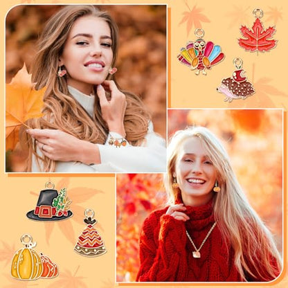 MARFOREVER 40 Pcs/20 Pairs Fall Charms for Jewelry Making Autumn Charms | Thanksgiving Charm for Jewelry Making, Fall Pumpkin Maple Leaf Turkey Enamel Pendants, Bracelet Necklace Earrings Making - style: Fall