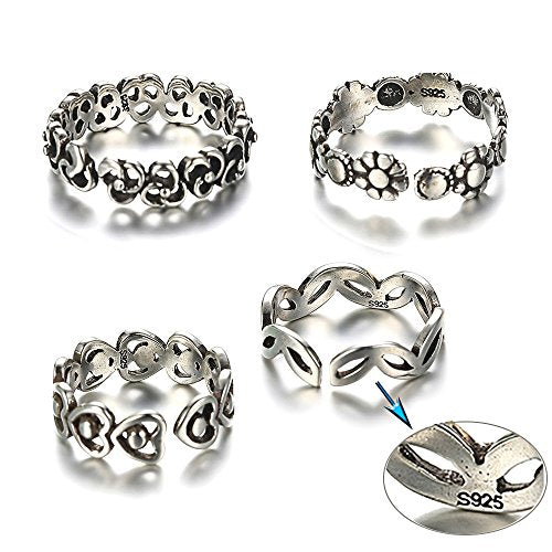 lauhonmin 3pcs S925 Sterling Silver Open Rings Set Finger Ring Joint Ring Toe Ring Beach Jewelry Gifts for Women Adjustable - color: Style B
