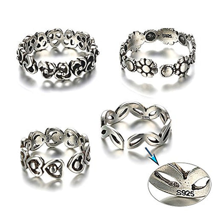 lauhonmin 3pcs S925 Sterling Silver Open Rings Set Finger Ring Joint Ring Toe Ring Beach Jewelry Gifts for Women Adjustable - color: Style B