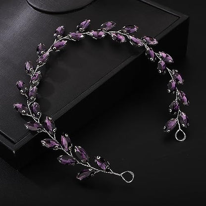 Teyglen Bride Wedding Crystal Hair Vine Full Purple Crystal Headband Bridal Hair Accessories Wedding Headpiece Handmade Rhinestone Hair Piece Headband for Women Girls (Purple) - color: Purple