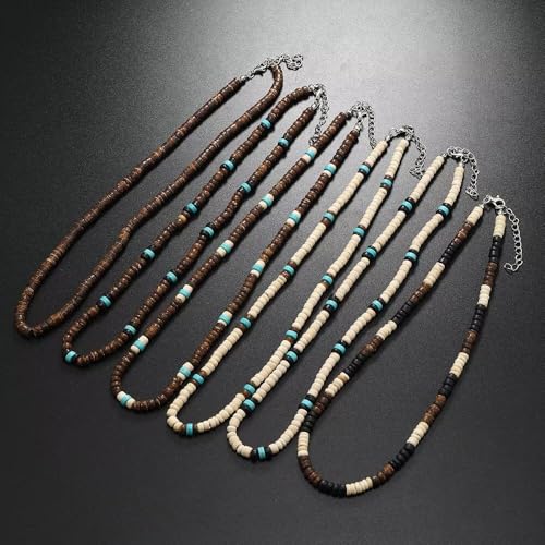 Handmade Wooden Beads Choker Necklace for Men Women Bohemian Coconut Beaded Surfer Necklace Hawaiian Summer Beach Jewelry - color: Multi