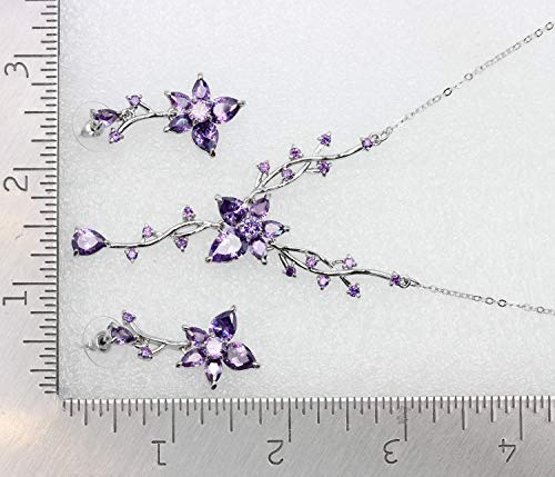 Faship Gorgeous CZ Crystal Floral Necklace Earrings Set - color: Purple