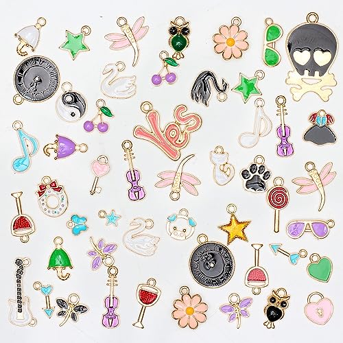 Bulk Gold Enamel Charms for Jewelry Making, Colorful Metal Charms Pendant for Bracelet Necklace and Crafting - color: Style Mixed Color