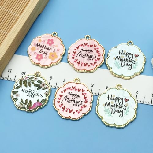 Youdiyla 8pcs Alloy Enamel Printed Flower Mother's Day set Pendant Jewelry Making DIY Keychain Earrings Pendant Various Design Charms for Jewelry Making Bracelets Necklace (SN775) - color: SN775