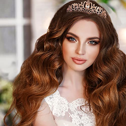 Crystal Tiara Crowns For Women Girls Princess Elegant Crown with Combs Women's Headbands Bridal Wedding Prom Birthday Party - color: Rose Gold Crown 5PCS, size: 5Pcs