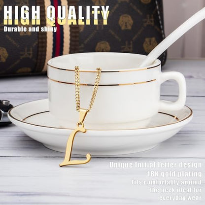 Suweibuke Initial Necklace for Men Women Boys Girls, 18K Gold Plated 26 Letters Pendant Necklace, Personalized Jewelry Gifts - color: Gold--1L