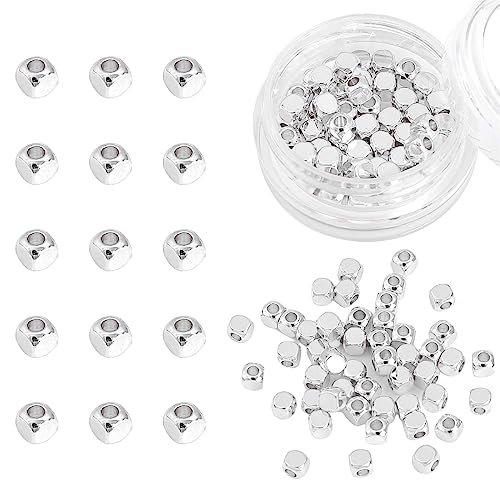 Silver Plated Cube Spacer Beads Round 3x3mm 50pcs for Jewelry Making Findings Non Tarnish - color: Silver, size: 3x3mm Round Cube