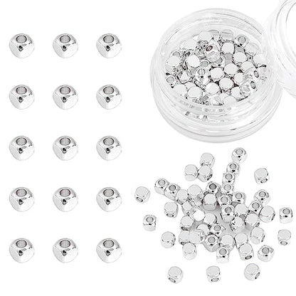 Silver Plated Cube Spacer Beads Round 3x3mm 50pcs for Jewelry Making Findings Non Tarnish - color: Silver, size: 3x3mm Round Cube