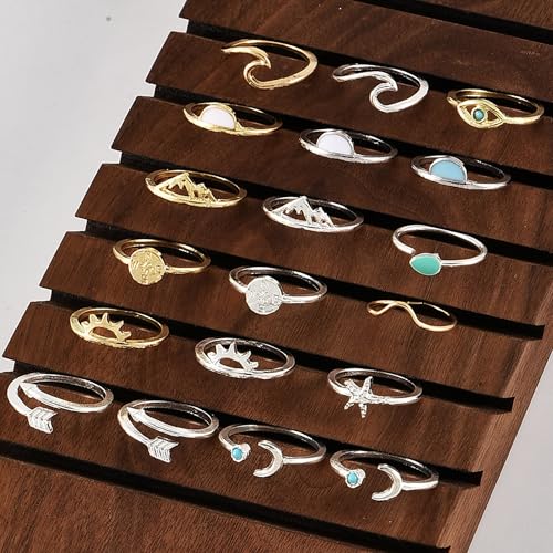 28 Pcs Rings for Women Gold Silver Vintage Stackable Knuckle Rings Set Chunky Stacking Dainty Cubic Zirconia Crystal Heart Simple Twist Hollow Personalized Jewelry Gifts for Women Trendy Jewelry - color: Gold & Silver - 19Pcs