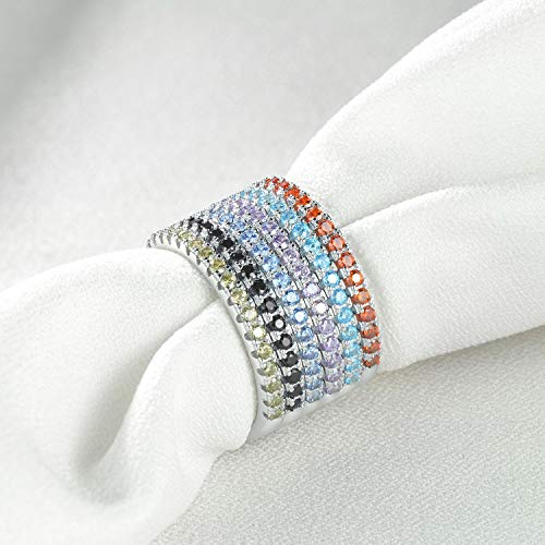 EAMTI CZ Wedding Band for Women 925 Sterling Silver Half Eternity Stackable Ring Size 3-13 - color: sterling silver-tanzanite