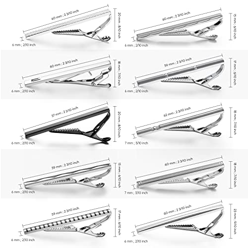 wynameleri Tie Pins for Men Silver Black 3 Pcs 10 PCS Short Tie Clip Set 2.3, 2.4 Inch Business Shirt Necktie Pinch for Men - color: T0310004