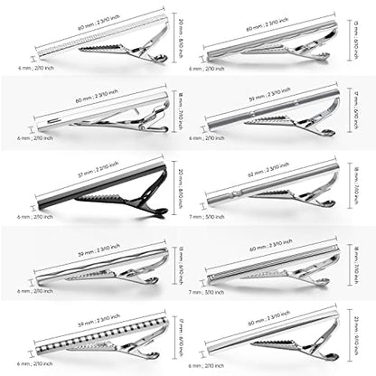 wynameleri Tie Pins for Men Silver Black 3 Pcs 10 PCS Short Tie Clip Set 2.3, 2.4 Inch Business Shirt Necktie Pinch for Men - color: T0310004
