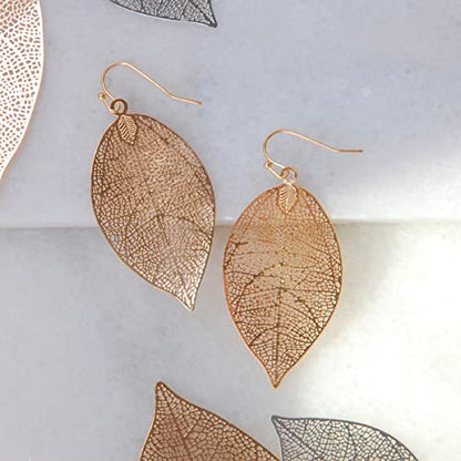 Leaf Earrings for Women - Gold or Silver Tone Filigree Dangle Earrings | Plated in Gold Tone or Silver Tone - color: 2.2" inch - Small Gold