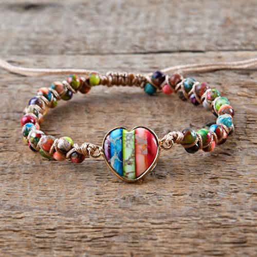 YGLINE Stone Bead Yoga Meditation Bracelet Healing Crystal Double Layer Natural Gemstone Beaded Relax Anxiety Bracelets for Women Men - color: chakra heart
