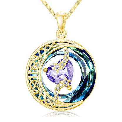 TOUPOP Birthstone Necklace Women Sterling Silver Moon Star Birthday Jewelry | Celtic Moon Pendant with Blue Crystal Anniversary Christmas Jewelry Gifts for Wife Mom Her - color: B-06-Alexandrite-Gold