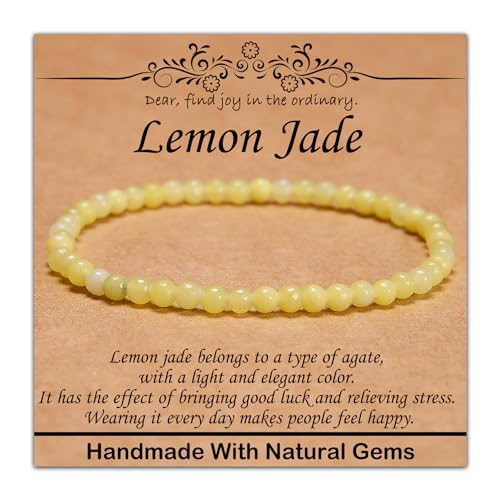 Natural Healing Gemstone Bracelet Handmade Yoga Stretch Elastic Bracelet Stress Relief Crystal Jewelry for Men and Women - color: Lemon Jade(Good Mood), size: 4mm