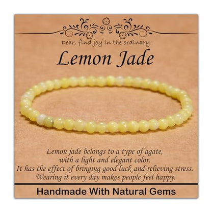 Natural Healing Gemstone Bracelet Handmade Yoga Stretch Elastic Bracelet Stress Relief Crystal Jewelry for Men and Women - color: Lemon Jade(Good Mood), size: 4mm