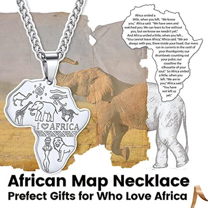 GOLDCHIC JEWELRY Africa Map Necklace for Men, Stainless Steel African Tribal/Egyptian Eye of Horus/I LOVE AFRICA/Elephant Map Hiphop Jewelry Unisex with 22'+2'Adjustable Chain - color: Animals - Stainless Steel, style: Personalised Engraving