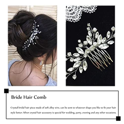 JAKAWIN Rhinestone Hair Comb Wedding Hair Accessories Bridal Hair Piece | Silver Crystal Headpiece for Women