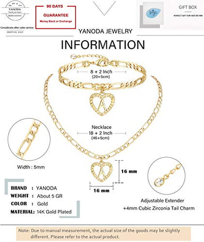 YANODA Gold Initial Pendant Necklace Anklet Bracelet for Women 14K Gold Plated Figaro Chain Letter Initial Heart Necklace Anklets Alphabet Foot Jewelry Personalized Jewelry for Women - style: Z