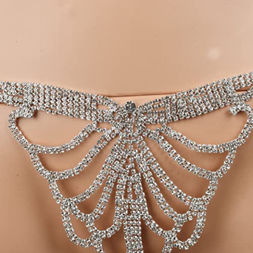 Sparkle Full Rhinestone Sexy Bra Chain Body Chain Set Crystal Beach Luxury Jewelry for Women - color: Silver