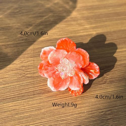 Dtja Large Blossom Flower Statement Ring for Women Silver Plated Colorful Resin Daisy Cherry Floral Adjustable Open Wrap Finger Rings Elegant Wedding Theme Party Jewelry - color: Pink