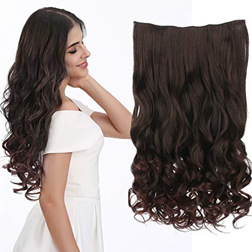 REECHO 14" 1-Pack 3/4 Full Head Wavy Clips in on Synthetic Hair Extensions HE008 Hairpieces for Women 5 Clips 3.6 Oz per Piece - Dark Brown - color: Dark Brown, size: 14 Inch (Pack of 1)