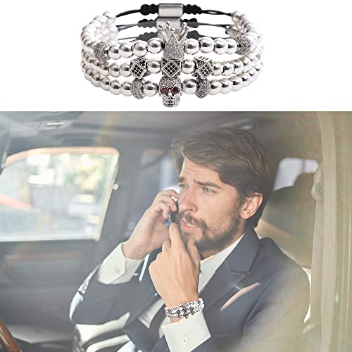 Mens Bracelet Beaded Bracelets Micro Pave Zircon Bracelets for Men Women Bracelets for Men Stainless Steel Cuff Bangle - color: J-silver