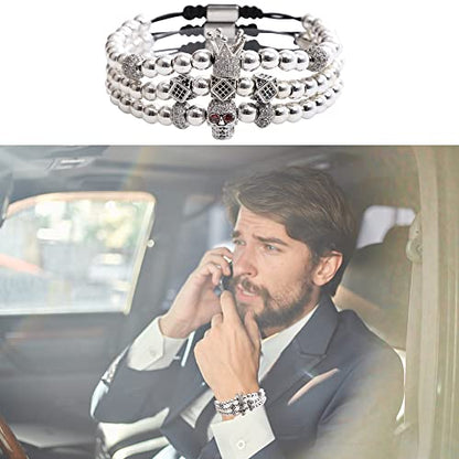 Mens Bracelet Beaded Bracelets Micro Pave Zircon Bracelets for Men Women Bracelets for Men Stainless Steel Cuff Bangle - color: J-silver