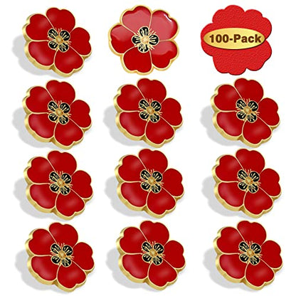 2/20/50/100Pcs Memorial Day Veterans day Flower Enamel Lapel Pin 1“, Souvenir For Men Women Clothes Bags Hats - color: 100-Pack