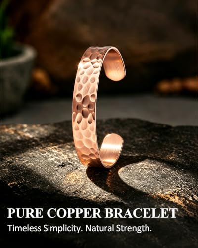Pure Copper Bracelet – Copper Bracelet for Men & Women – 100% Solid, Raw & Uncoated Handmade Hammered Tibetan Cuff Bangle - color: Wide Design
