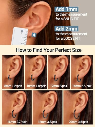 PROSTEEL Huggie Hoop Earrings For Women with 925 Sterling Silver Post | 8/10/12/14/16/18/20mm,14K Gold Plated/Black/Rose Gold/Silver Brass Lightweight Cubic Zirconia Cartilage Piercing Earring - color: 1. Black, size: 10mm