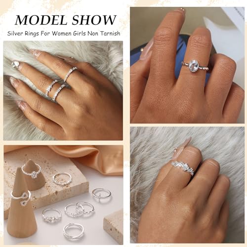 Gold Silver Rings For Women Non Tarnish Gold Plated Stackable Rings Wedding Engagement Bands Dainty 14K Gold Ring Simple Trendy Cubic Zirconia Thumb Stacking Ring Pack Size 4-11 - color: Silver