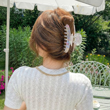 Aileam Acetate Hair Claw Clips for Women,Tortoise shell hair clip French Design Strong Hold Non-Slip claw clips for Thick Hair, 2 Pack - color: White & Blush Pink